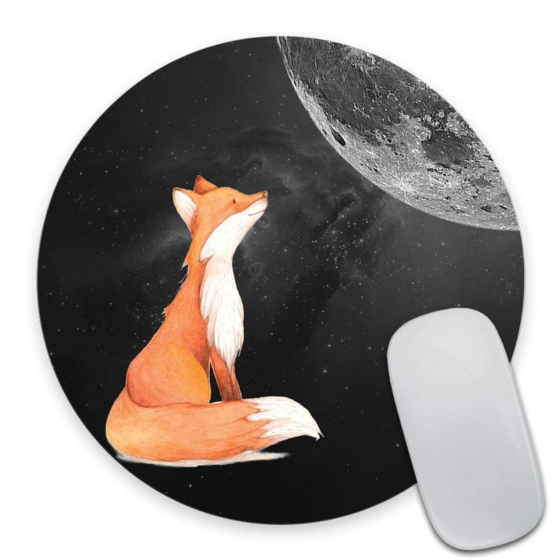 Smooffly Fox Round Mouse Pad Custom, Fox and Moon Circular Mouse Pads for Computers Laptop - Image 1
